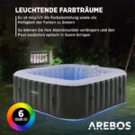 Arebos Whirlpool 185x185cm 6 Personen LED aufblasbar Pool für Garten Outdoor Schwimmbecken Sommer Badespaß Familie Kinder Premium Qualität – Bild 5