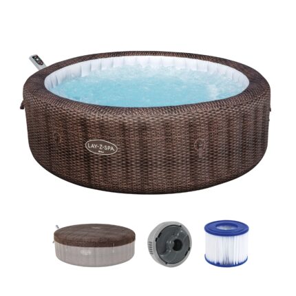 Bestway Lay-Z-Spa Bali AirJet Whirlpool 7 Personen Ø216x71cm | App-Steuerung | Energiespar | Rattan-Optik | UltraFit Pumpe